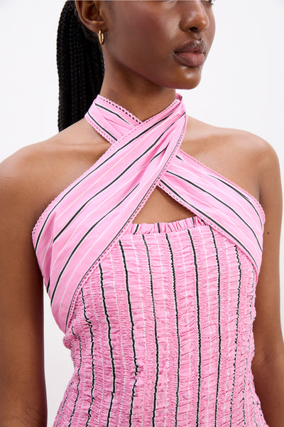 mia midi dress- pink business stripe