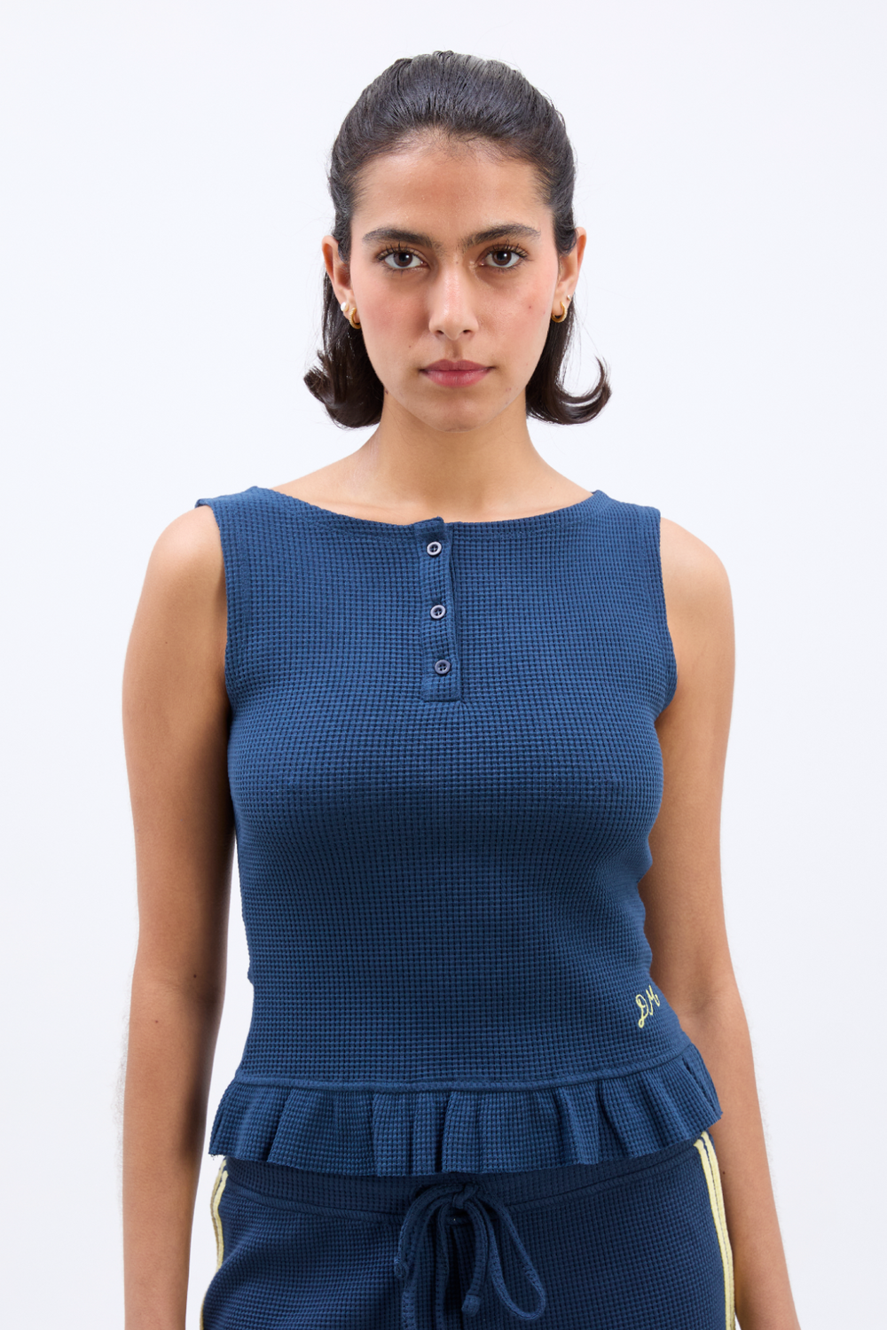 hattie waffle cami - navy/butter