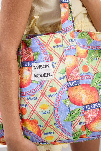 printed canvas tote- orange fruit wrapper