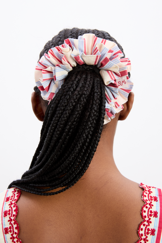 garter scrunchie in cherry business stripe