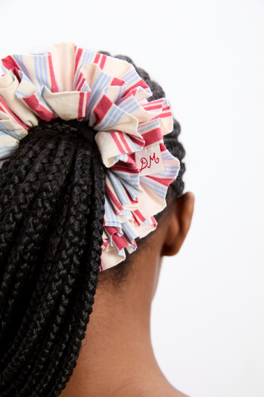 garter scrunchie in cherry business stripe